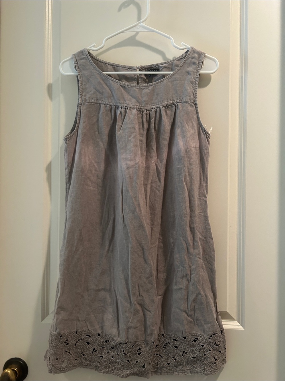 Theory 100% Linen Sleeveless Ombre Fainted Design Gray Eyelet-Hem mini Dress P